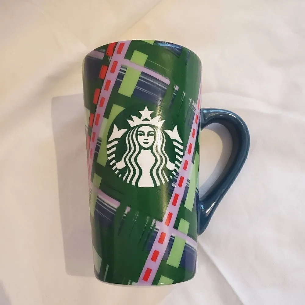 Starbucks Coffee Green Plaid Tall Mug